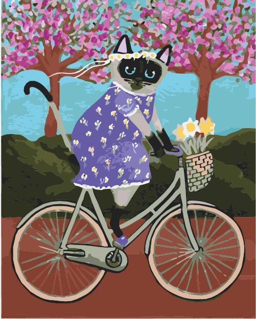 Cat on Bicycle paint by numbers kit