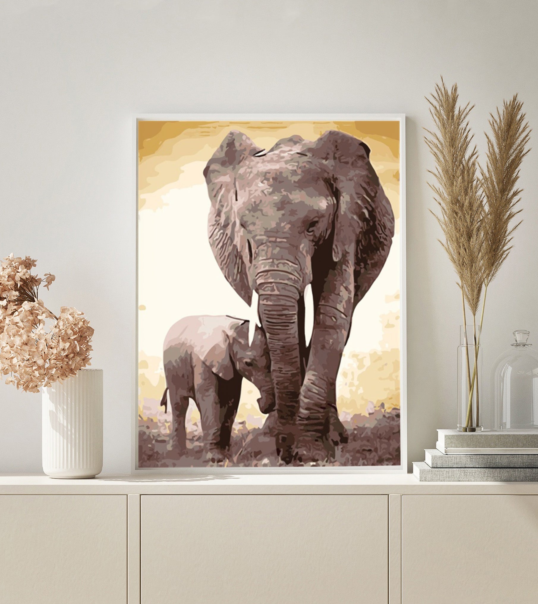 Elephant Mother and Child paint by numbers kit