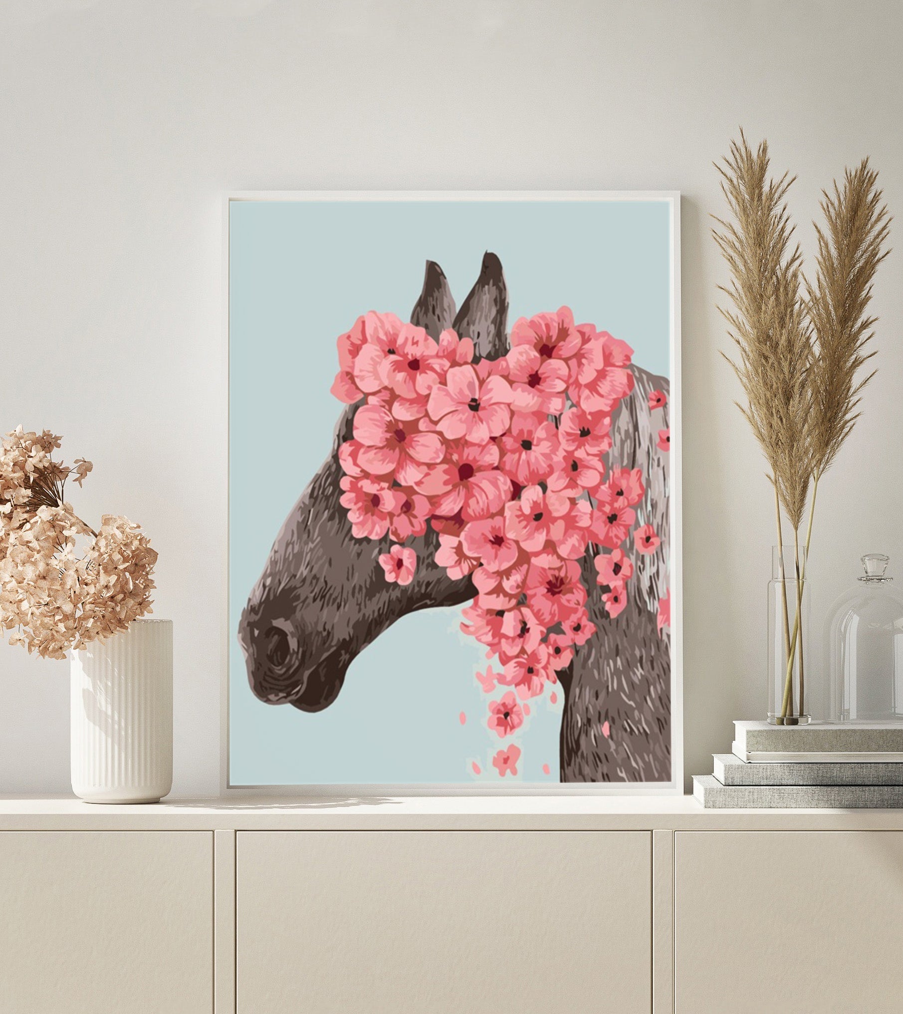 Horse with Flowers paint by numbers kit