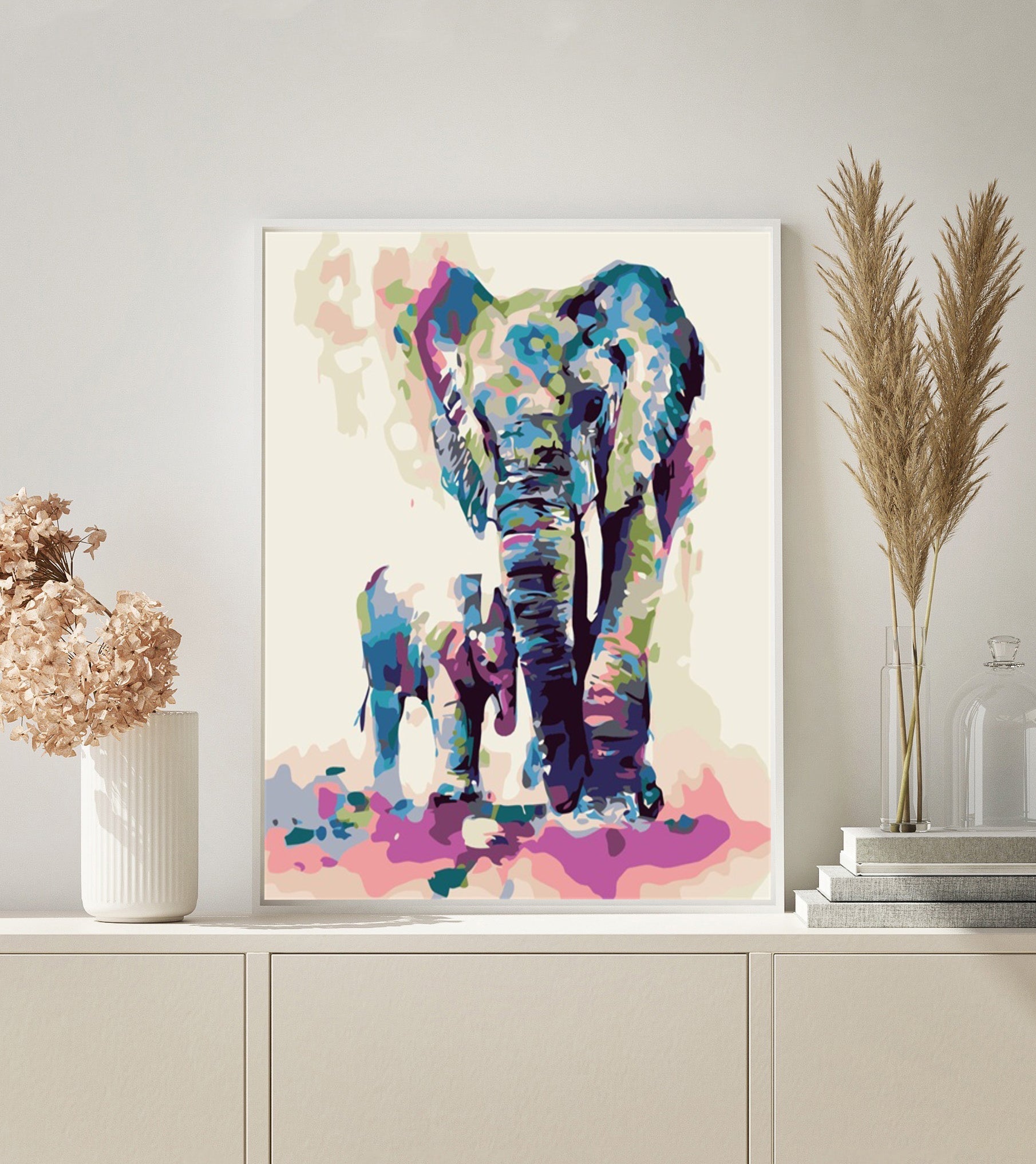 Elephant Mother and Child Colorful paint by numbers kit