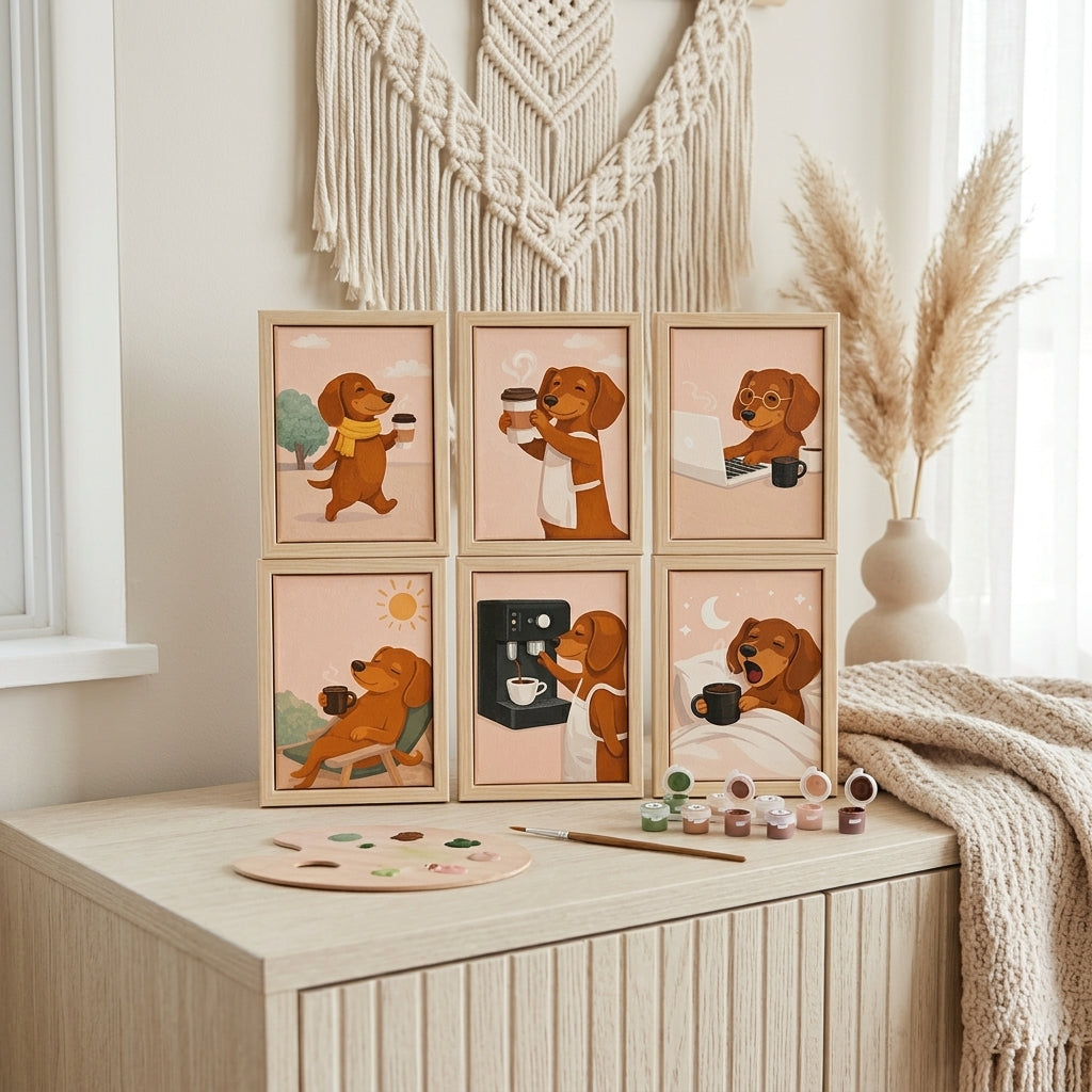 MINI PAINT BY NUMBERS | COFFEE DOG - Set of 6
