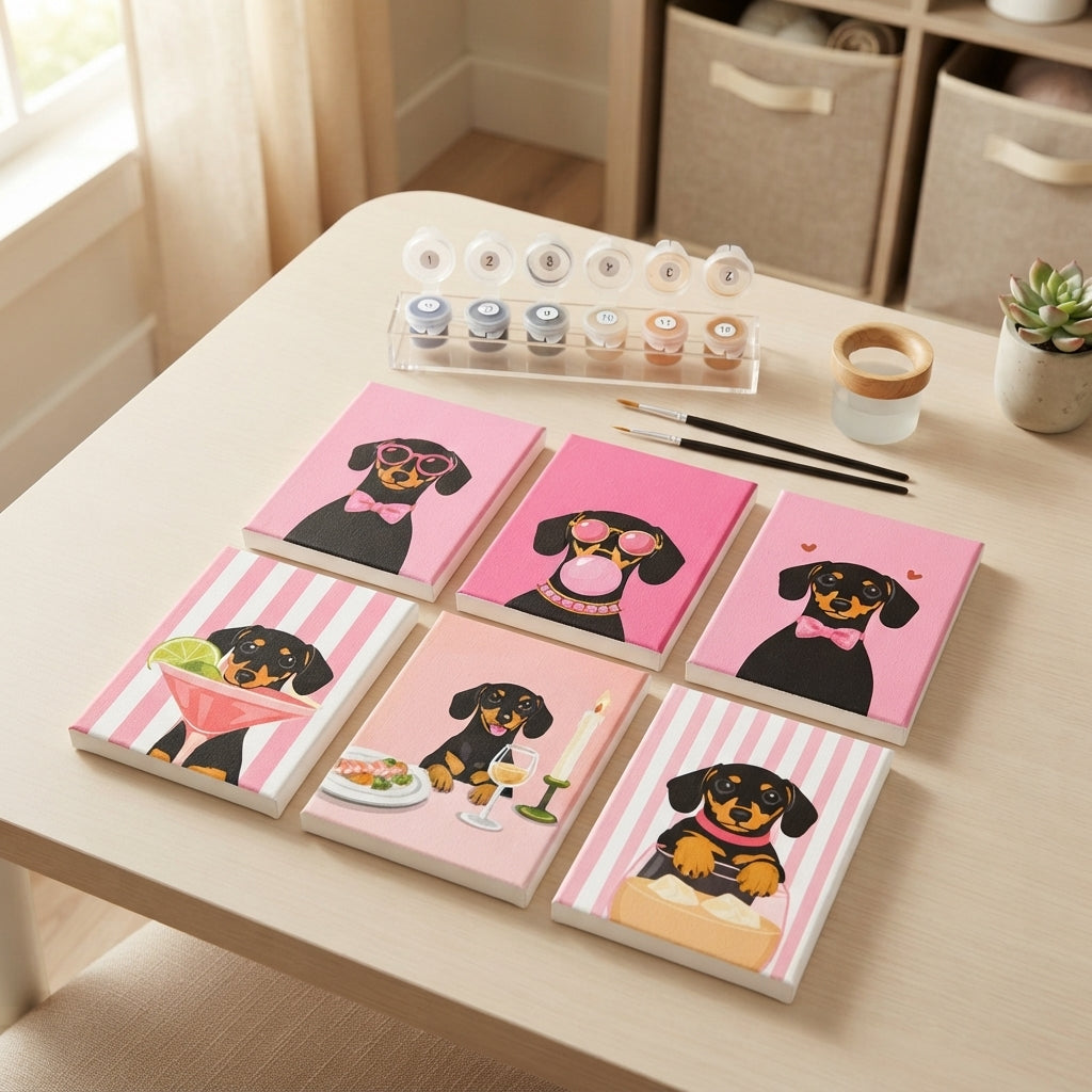 MINI PAINT BY NUMBERS | DASHING DACHSHUNDS - Set of 6