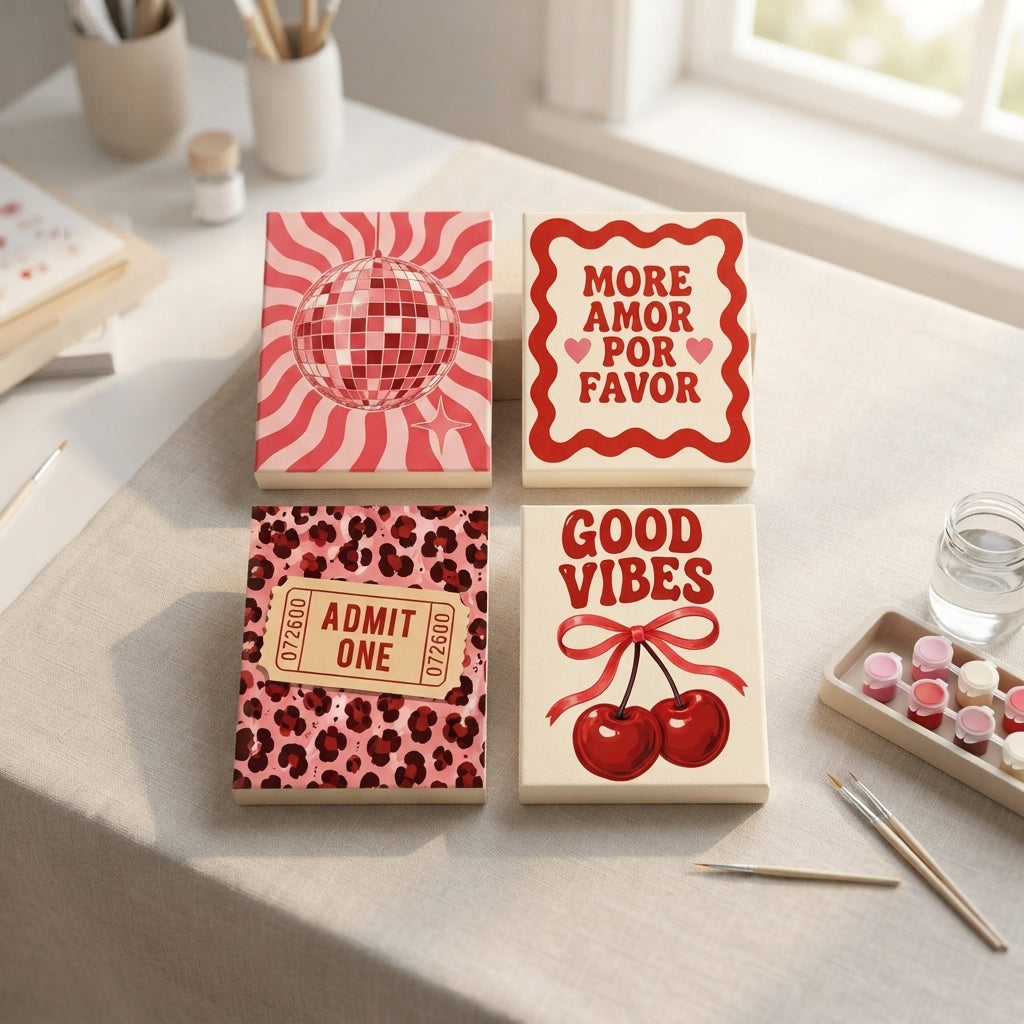MINI PAINT BY NUMBERS | RETRO GOOD VIBES - Set of 4