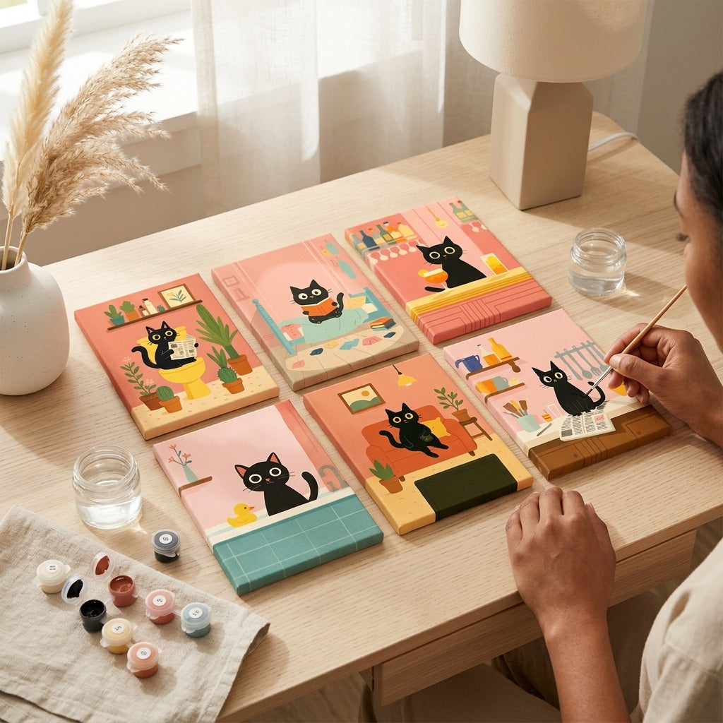 MINI PAINT BY NUMBERS | CAT LIFE - Set of 6