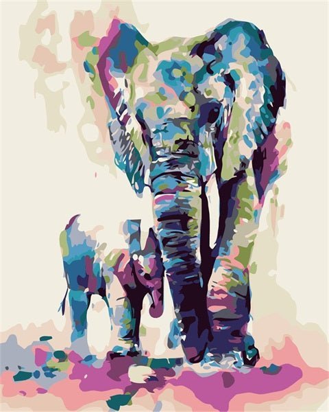 Elephant Mother and Child Colorful paint by numbers kit