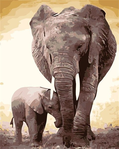 Elephant Mother and Child paint by numbers kit
