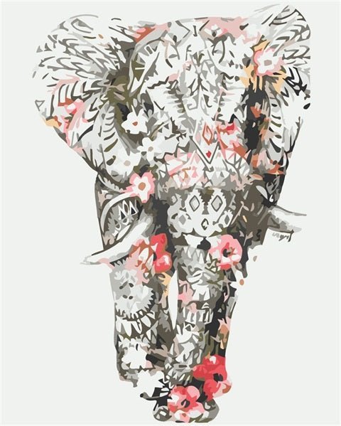 Elephant with Flowers paint by numbers kit