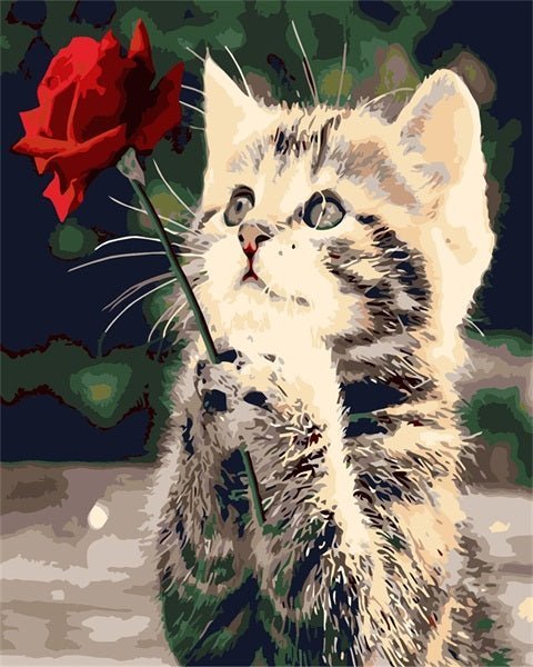Cat with Rose paint by numbers kit