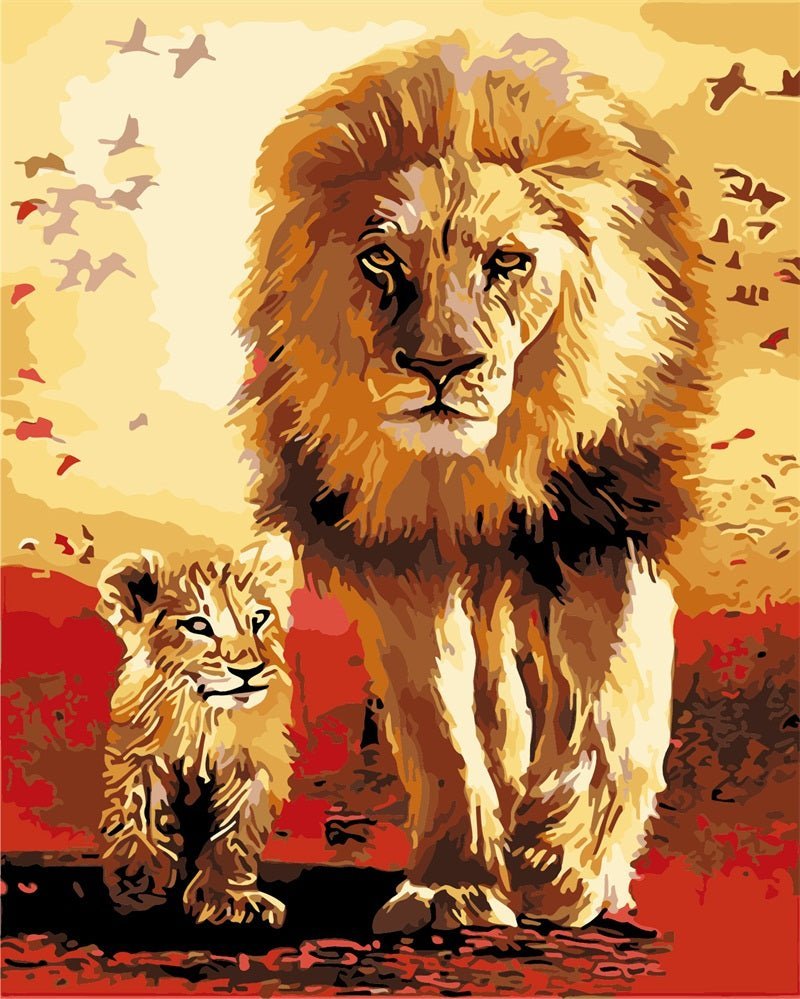 Lion Father Child paint by numbers kit