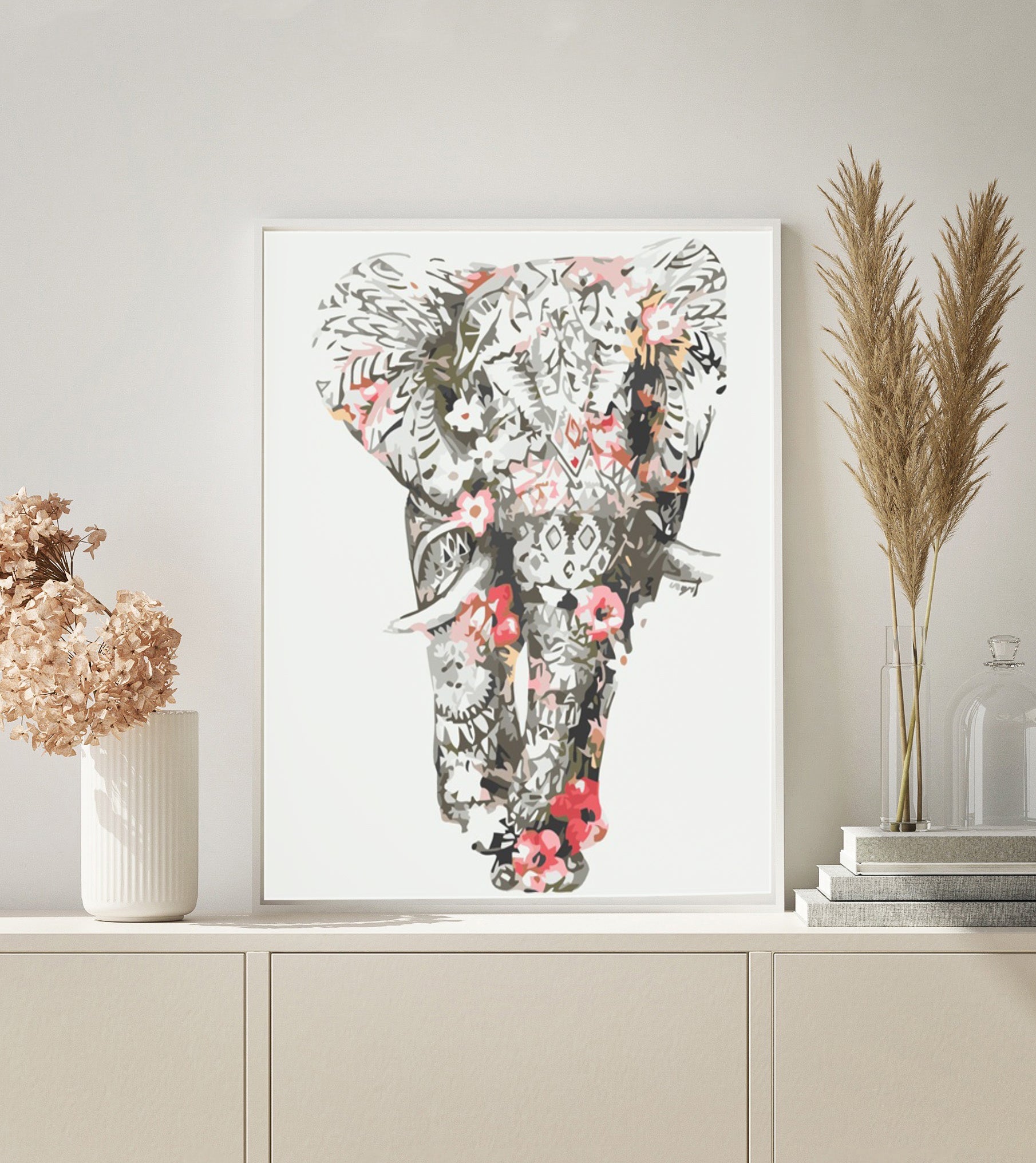 Elephant with Flowers paint by numbers kit