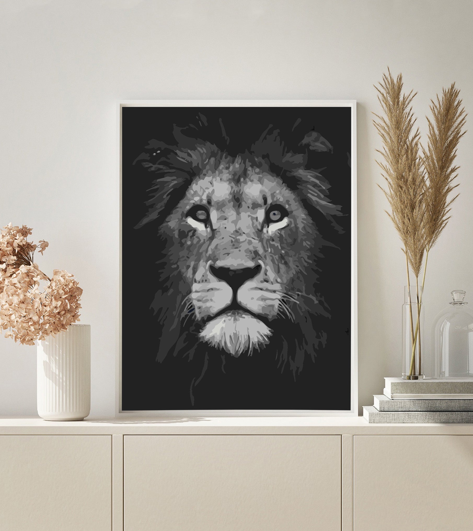 Lion Black and White paint by numbers kit