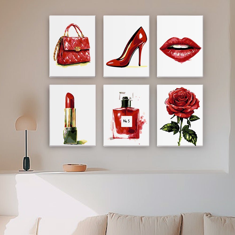 Red Lady 6 Mini Paintings paint by numbers kit