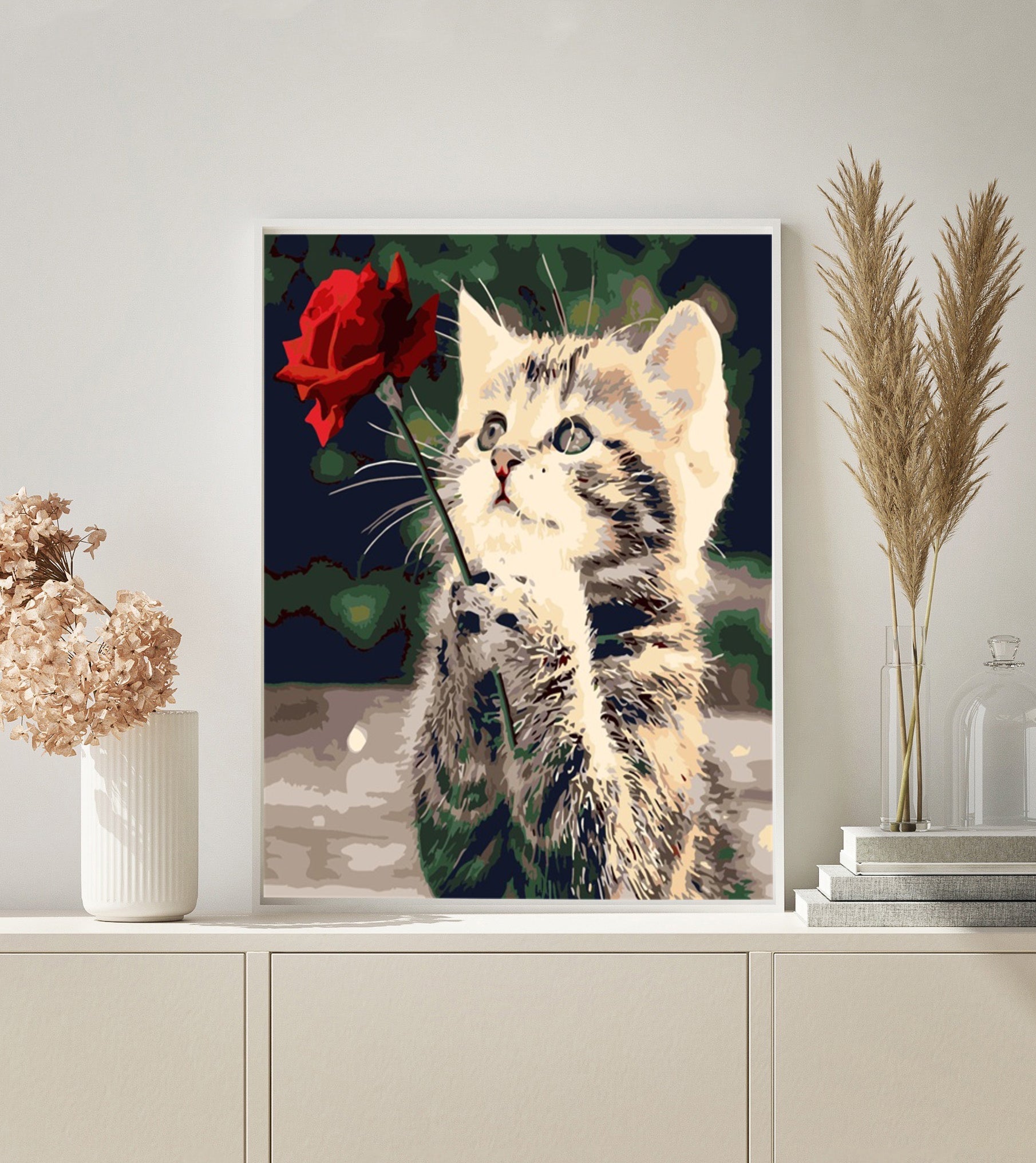 Cat with Rose paint by numbers kit